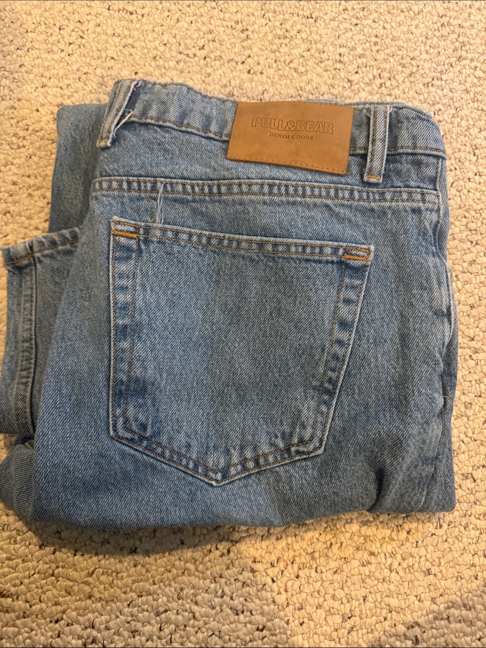 Pull&Bear Light Blue Denim Jeans with Tan Leather Patch
